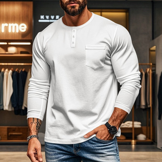 Herren Langarmshirt mit Knopfleiste und Brusttasche EB