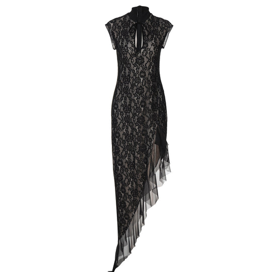 Damen Spitzenmaxikleid mit asymmetrischem Saum EB