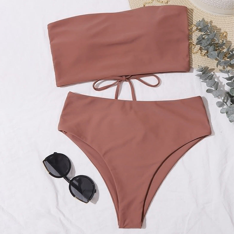 Damen Bandeau-Bikini Set mit hochgeschnittenem Slip EB