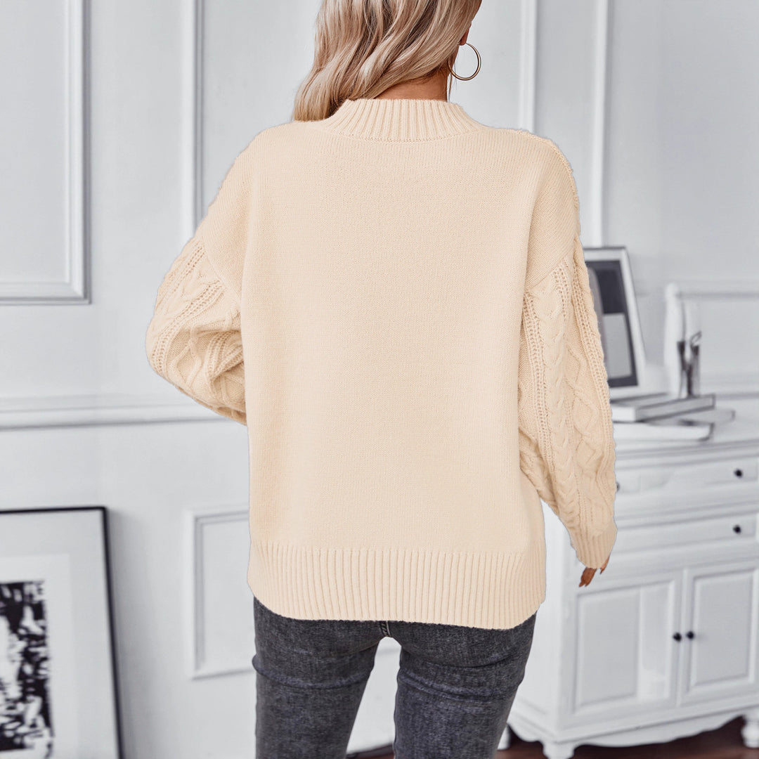 Damen modischer Strickpullover mit einzigartigem Zopfdesign und Rundhalsausschnitt EB