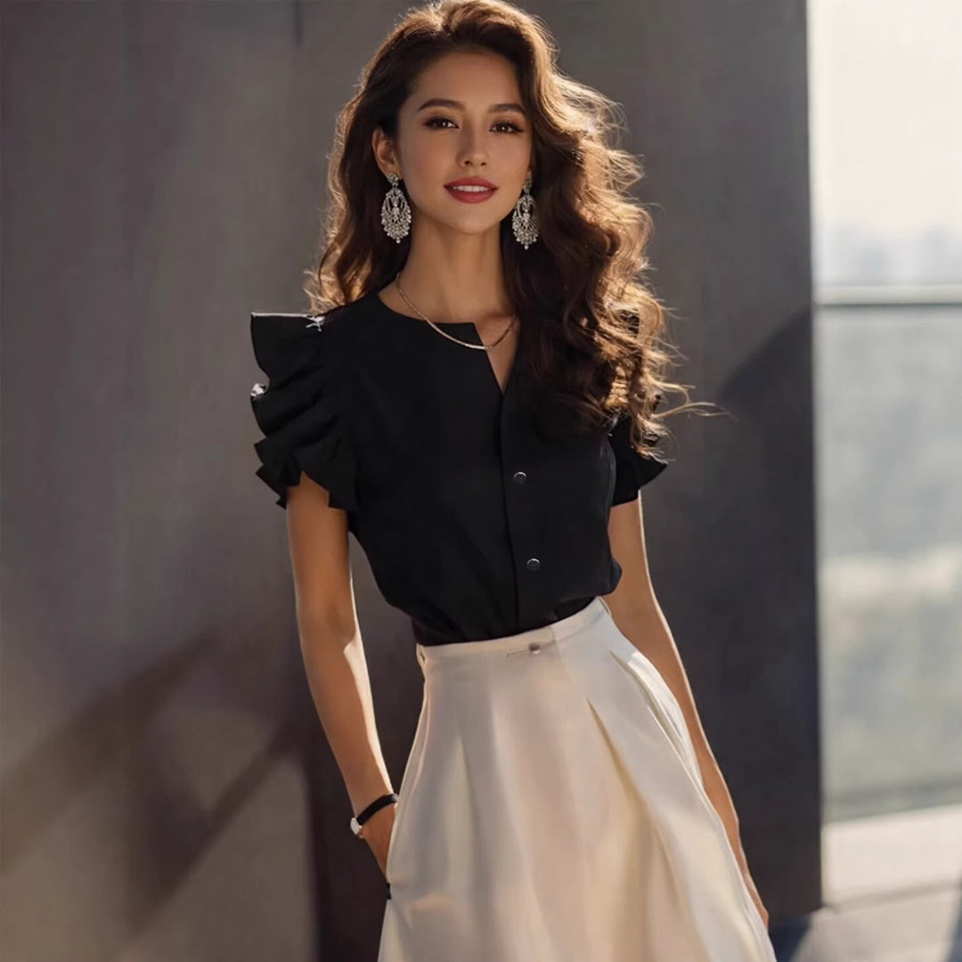 Damen Elegante Bluse mit Rüschendetails im schlichten Design EB