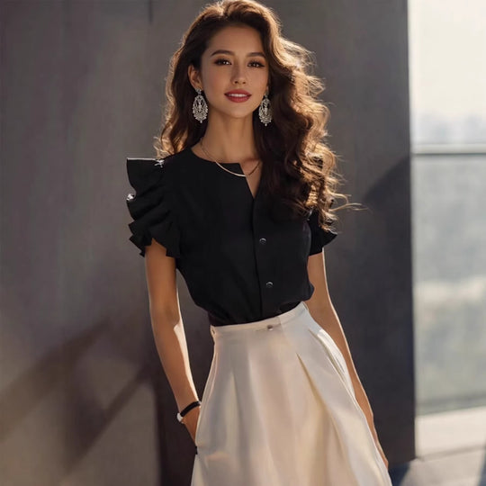 Damen Elegante Bluse mit Rüschendetails im schlichten Design EB