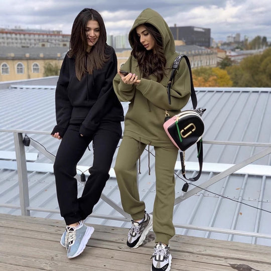 Damen Lässiger Kapuzenanzug mit bequemen Taschen und regulierbarem Bund EB
