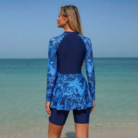 Damen Sportlicher Langarm-Schwimmanzug mit Rock EB