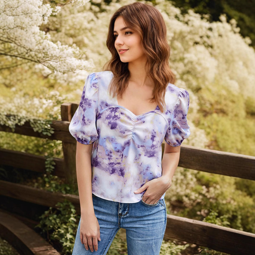 Damen Blusenshirt mit Puffärmel und floralen Details EB