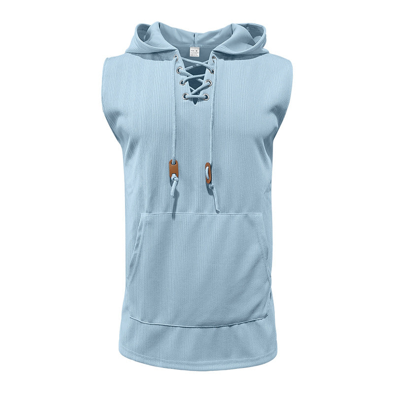 Herren Ärmelloses Sport-Tanktop mit Kapuze und Schnürung EB
