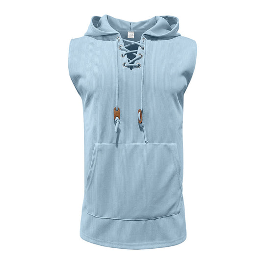 Herren Ärmelloses Sport-Tanktop mit Kapuze und Schnürung EB