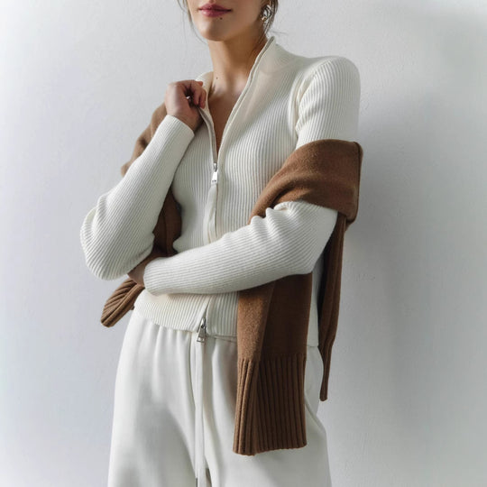 Damen Strickpullover mit hohen Kragen und Reißverschluss EB
