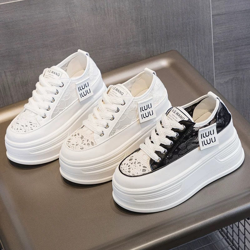Damen Chunky Plateausneaker mit atmungsaktiver Mesh-Oberfläche und modischer Schnürung EB