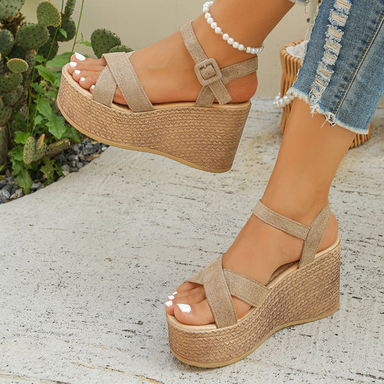 Damen elegante Plateau-Sandalen mit verstellbarem Riemen und komfortablem Fußbett EB