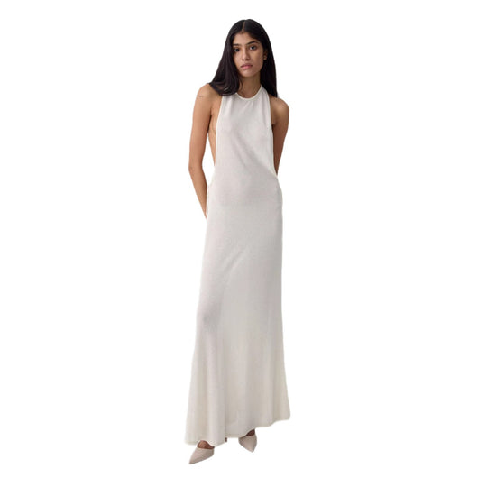 Damen Lange Seidenkleid mit kreativem Ausschnitt und eleganten Schleifendetails EB