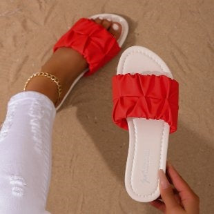 Damen Komfortable Riemchen-Sandalen mit modischem Falten-Design EB