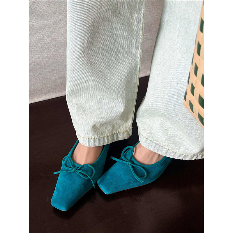 Damen elegante Ballerinas mit feinem Riemen und zarter Schleife EB
