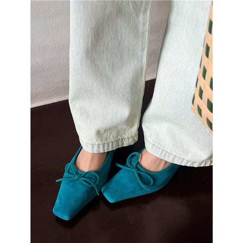 Damen elegante Ballerinas mit feinem Riemen und zarter Schleife EB