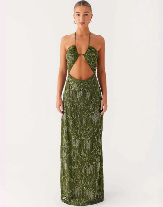 Damen Glamouröses Maxikleid mit floralem Muster und Cut-Out-Details EB