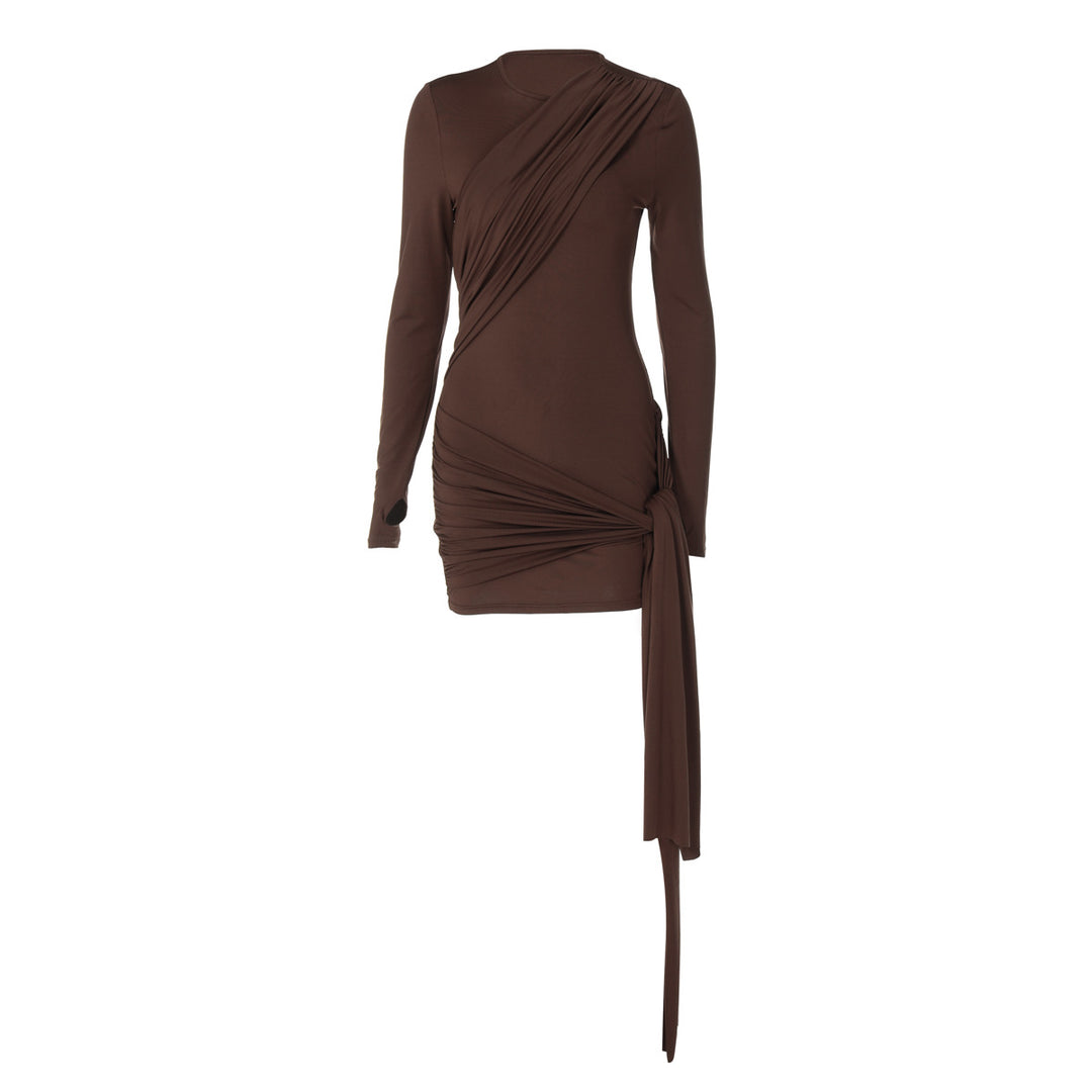 Damen Wickelkleid mit raffinierter Drapierung und langen Ärmeln EB