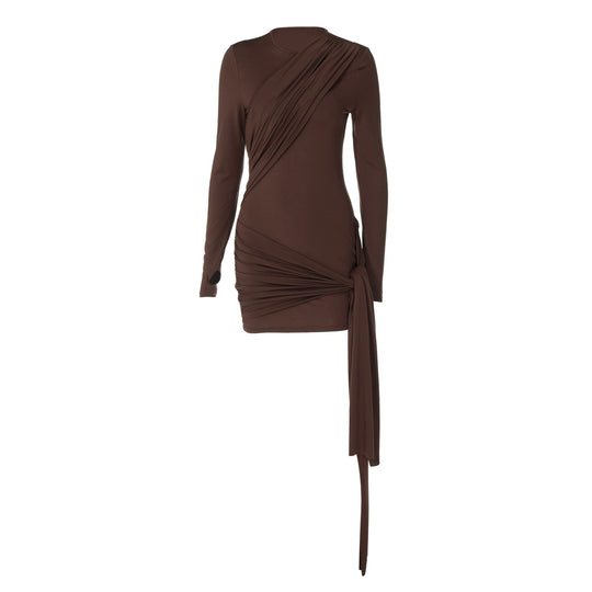 Damen Wickelkleid mit raffinierter Drapierung und langen Ärmeln EB