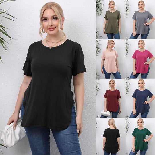 Damen lässiges T-Shirt mit seitlichen Eingrifftaschen EB
