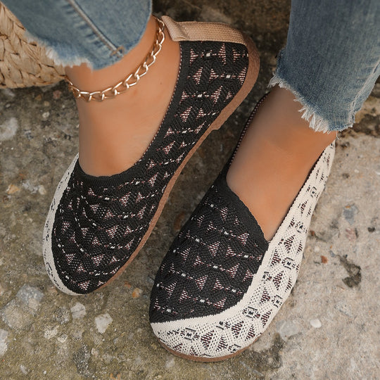 Damen Atmungsaktive Slip-On Schuhe mit modischem Strickdesign EB