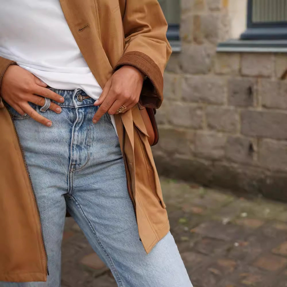 Damen lässige Baumwolljacke mit weichem Kragen und praktischen Taschen EB