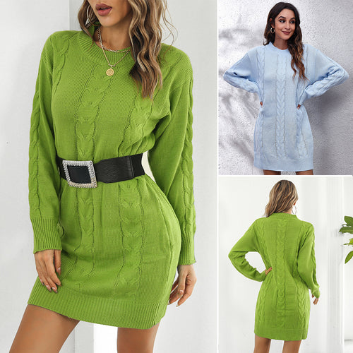 Damen Strickkleid mit modernen Zopfmuster und lässigem Schnitt EB