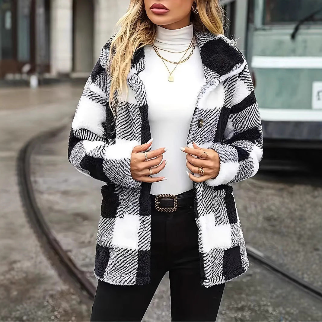Damen Kuschelige Fleecejacke mit individuellen Karomuster EB