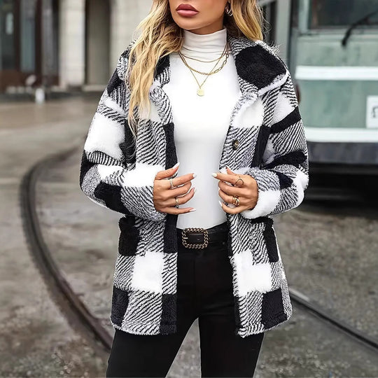 Damen Kuschelige Fleecejacke mit individuellen Karomuster EB
