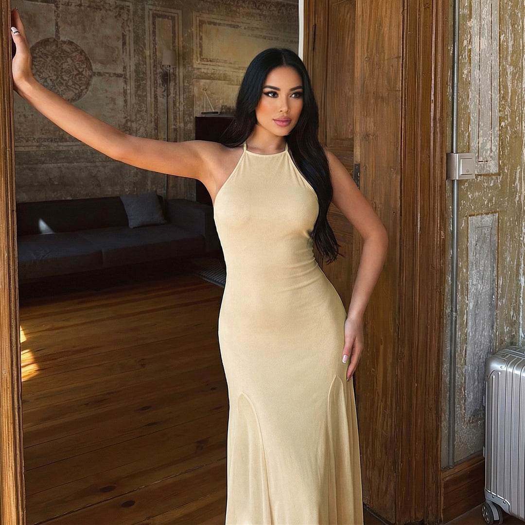Damen Maxikleid mit elegantem Halterneck und fließendem Schnitt EB