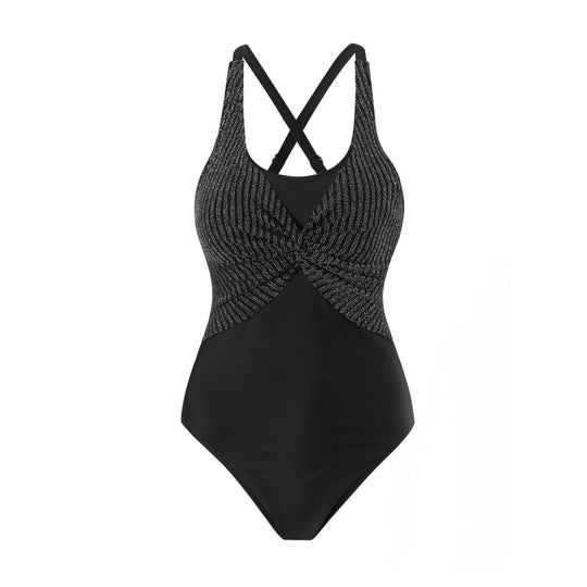 Damen Sportlicher Einteiler Badeanzug mit stilvollem Wickel-Design EB
