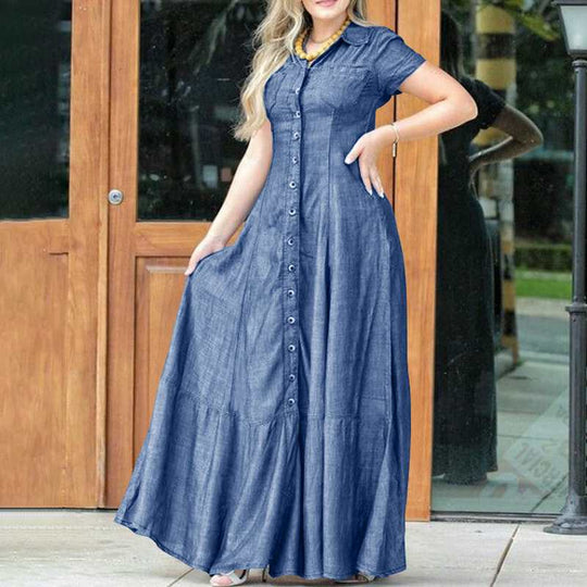 Damen Maxikleid mit Knopfleiste und schwingendem Saum EB
