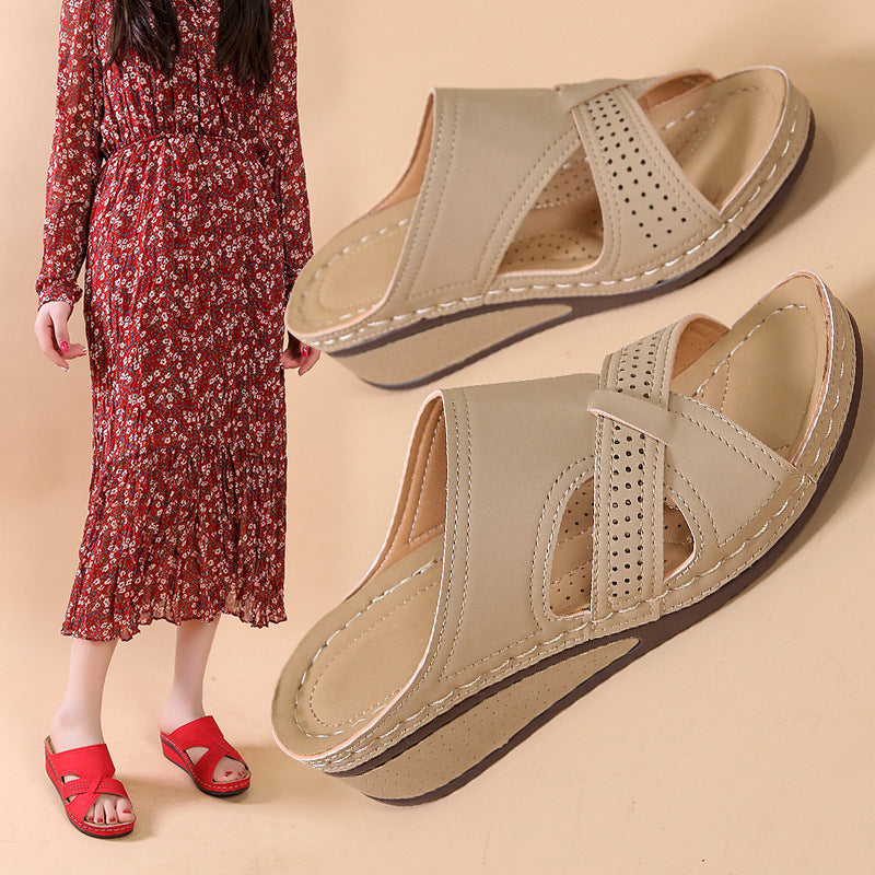 Damen Bequeme Wedge-Pantoletten mit atmungsaktivem Obermaterial und ergonomischer Sohle EB