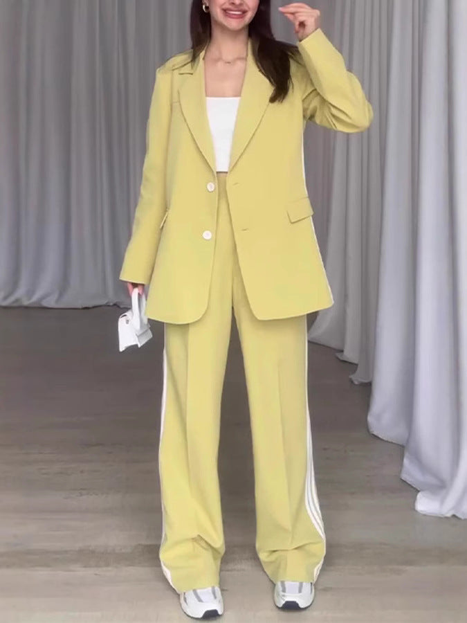 Damen Modisches Blazer-Hosen-Set mit kontrastierenden Streifen EB