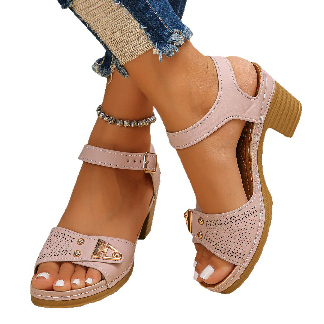 Damen Sandalen mit dekorativen Riemen und komfortablem Blockabsatz EB