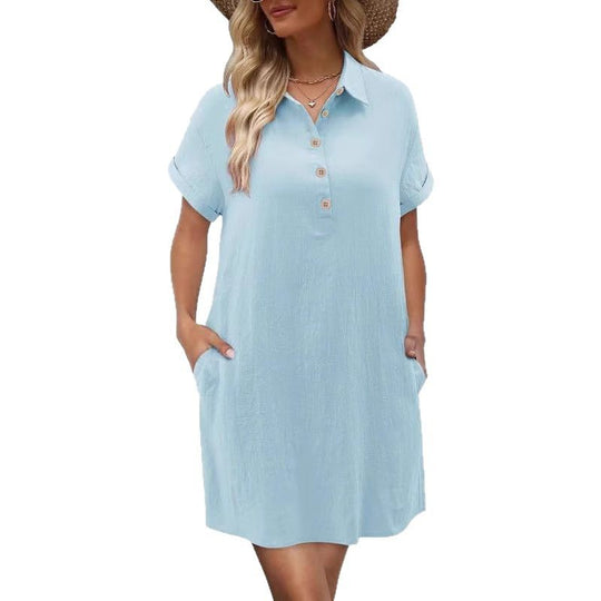 Damen lässiges Hemdkleid mit Knopfleiste und Seitentaschen EB