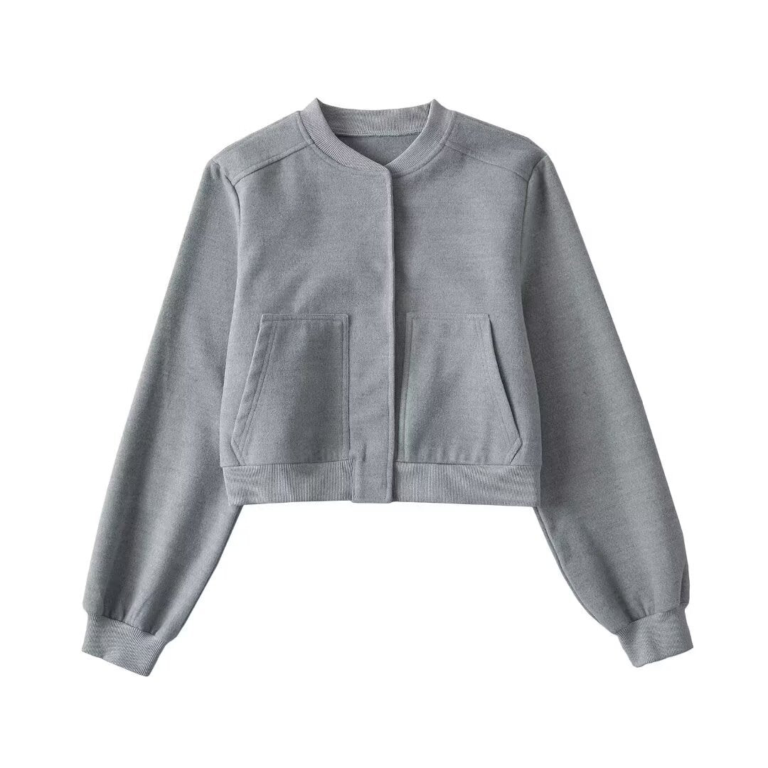 Damen lässige cropped Sweatjacke mit Taschen EB