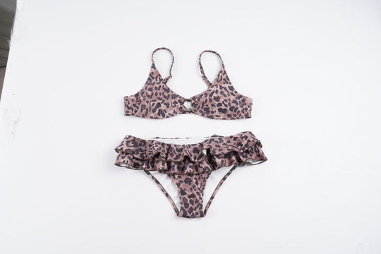 Damen Bikini-Set mit Rüschendetails und Leopardenmuster EB