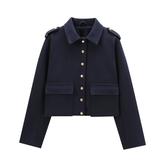 Damen moderne cropped Jacke mit goldenen Druckknöpfen EB