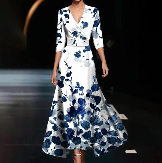 Damen Maxikleid mit floralem Design und schickem V-Ausschnitt EB