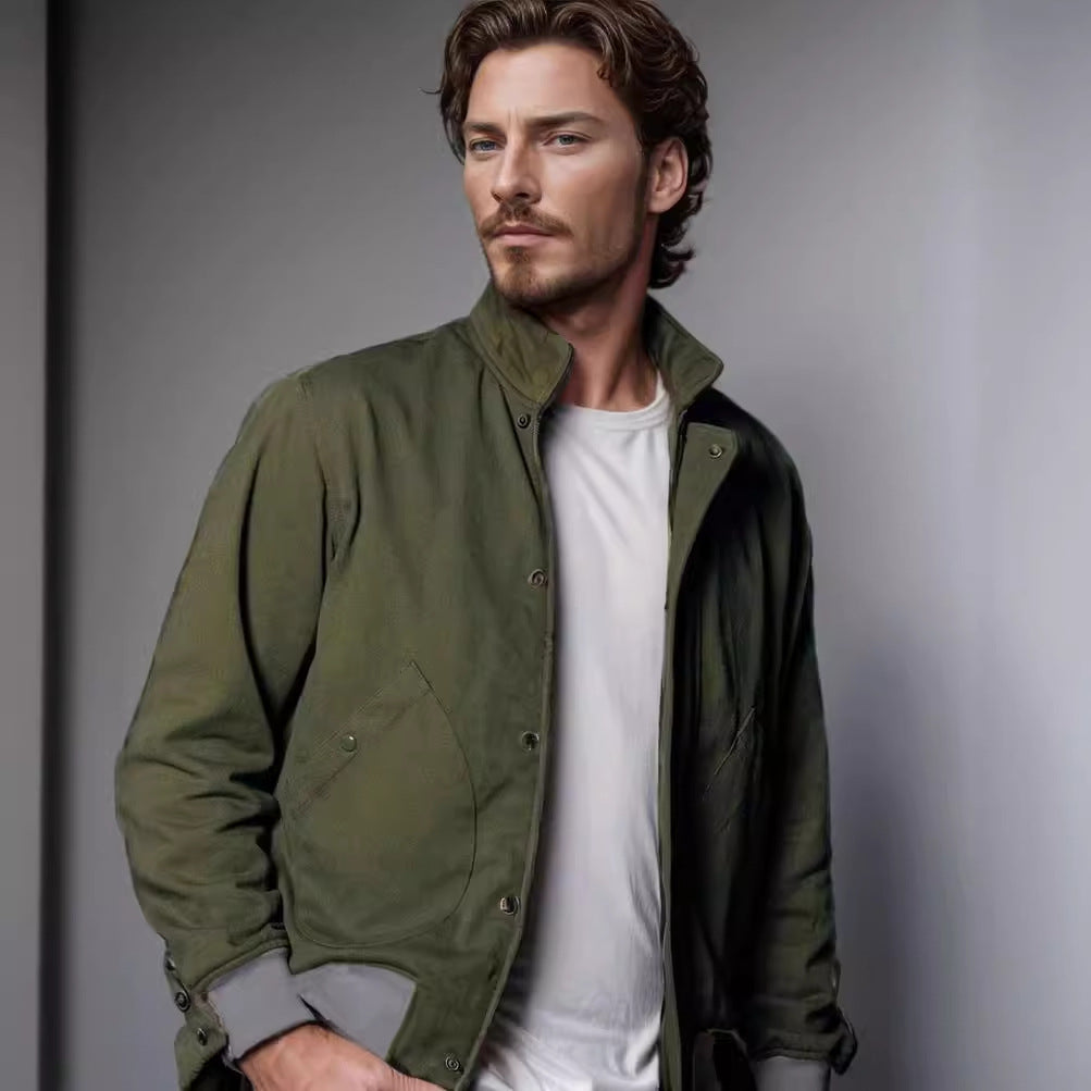 Herren lässige und bequeme Sportjacke mit hohem Kragen und praktischen Taschen EB