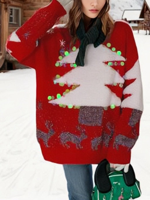 Damen Weihnachtspullover mit festlichem Baumdesign EB