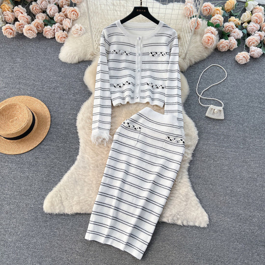 Damen eleganter Strickanzug mit Reißverschluss EB