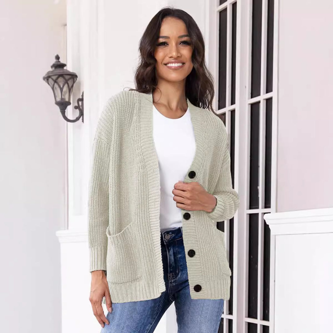 Damen Grobstrick-Cardigan mit praktischen Taschen und klassischem Knopfverschluss EB