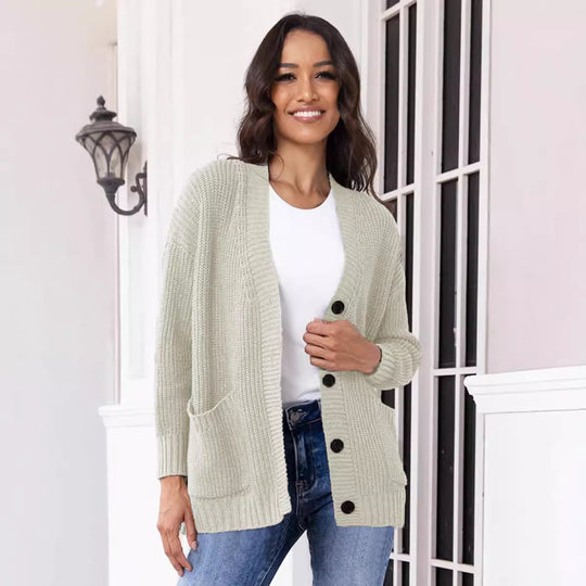 Damen Grobstrick-Cardigan mit praktischen Taschen und klassischem Knopfverschluss EB