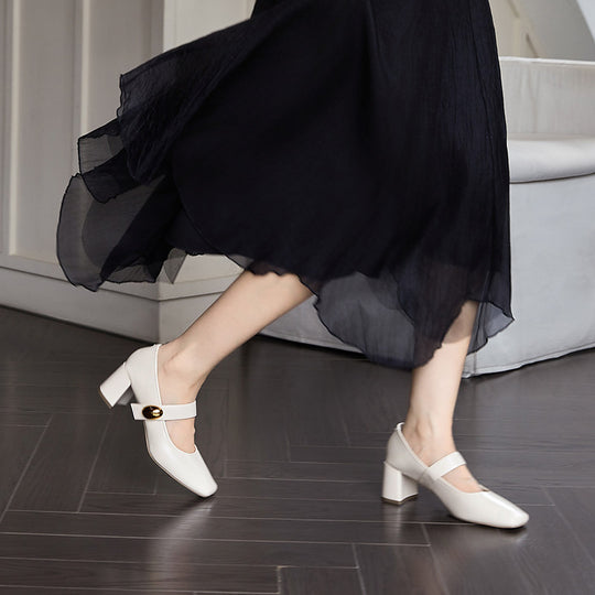 Damen Elegante Ankle-Pumps mit modischem Riemen und komfortablem Blockabsatz EB