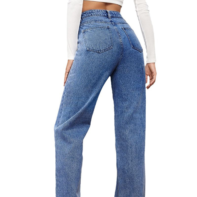 Damen Hoch geschnittene Denim-Jeans mit weitem Bein EB