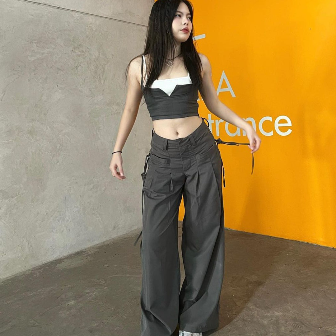 Damen Cargo-Hose mit Stylishen Seitentaschen und Verstellbaren Kordelzügen EB