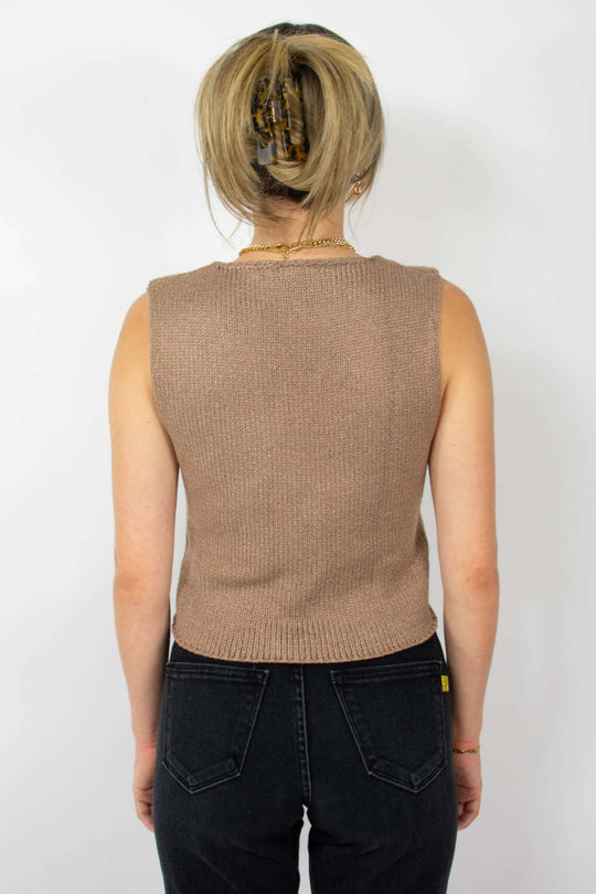 Damen gestricktes Crop-Top mit schickem V-Ausschnitt und dekorativem Schlüsselverschluss EB