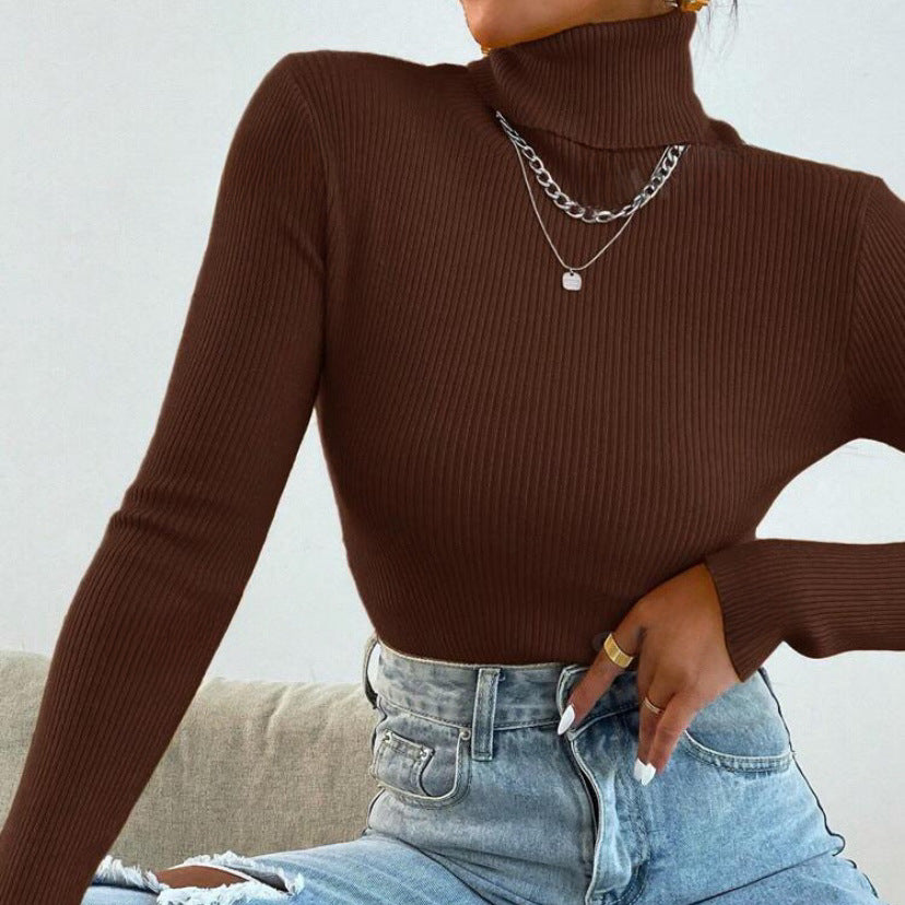 Damen Eleganter Rollkragenpullover mit feiner Rippstruktur EB