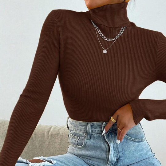 Damen Eleganter Rollkragenpullover mit feiner Rippstruktur EB