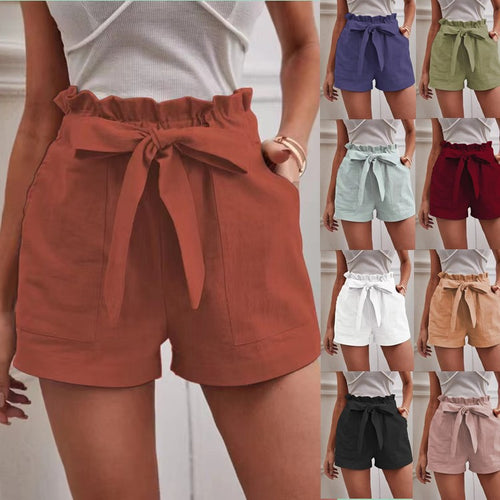 Damen elegante Shorts mit Bindegürtel und breitem Bund EB